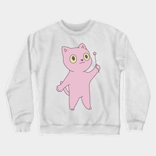 Cute pink cat illustration magic wand Crewneck Sweatshirt